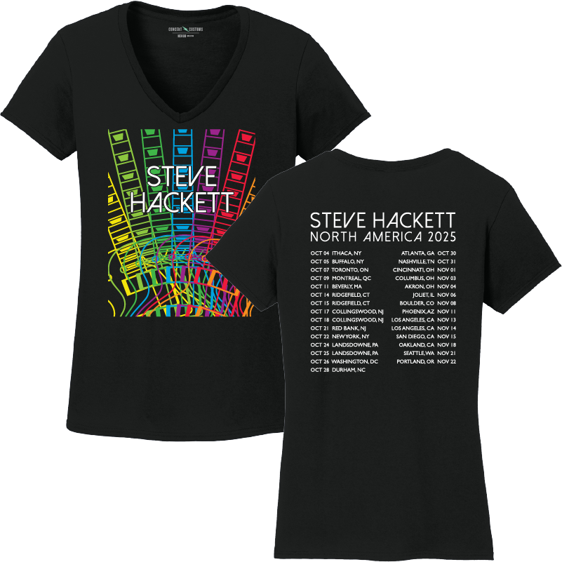 Ladies Rainbow Fretboard V-Neck T-Shirt with Tour Dates